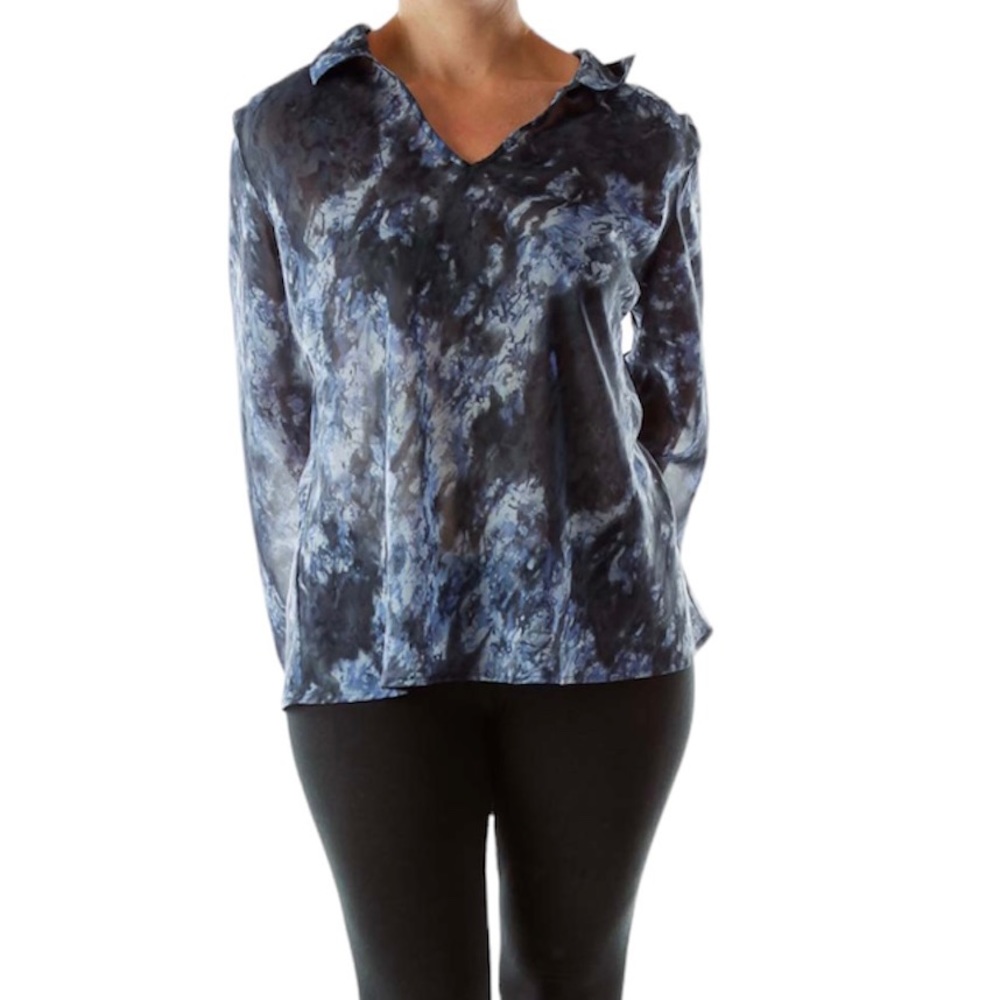 Venezia Plus Size 26/28 V-Neck Bell Sleeve Print Chiffon Blouse NWOT